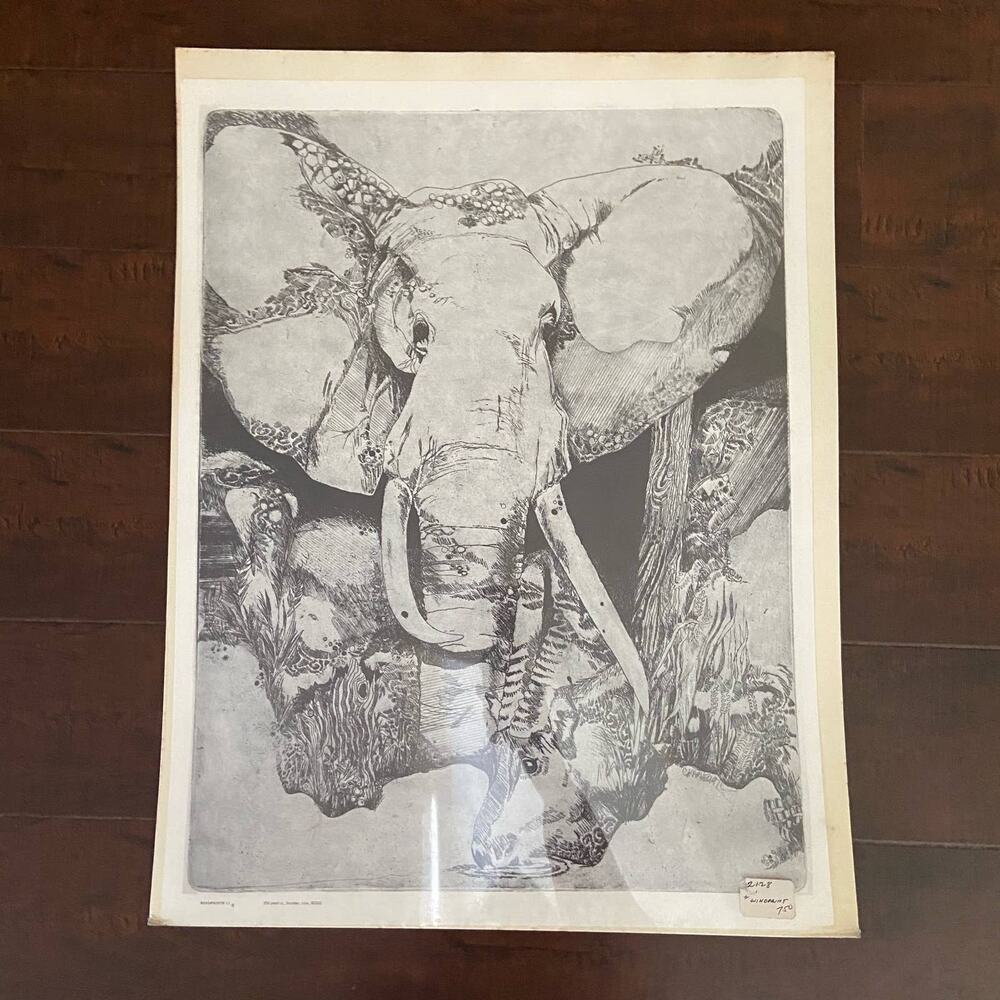 Vintage Windprints 11 C Karvel 1971 Elephant Sketch Print Poster